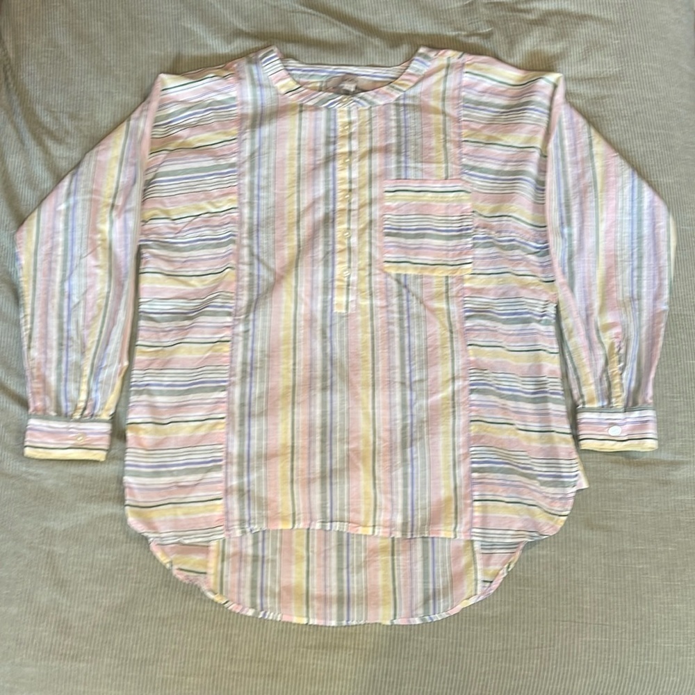 Loft Striped Dolman Henley Cotton Tunic Blouse Button